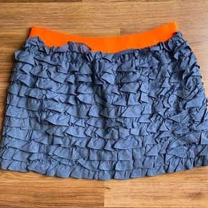 J Crew EUC host pick blue ruffled mini with neon orange elastic band, S